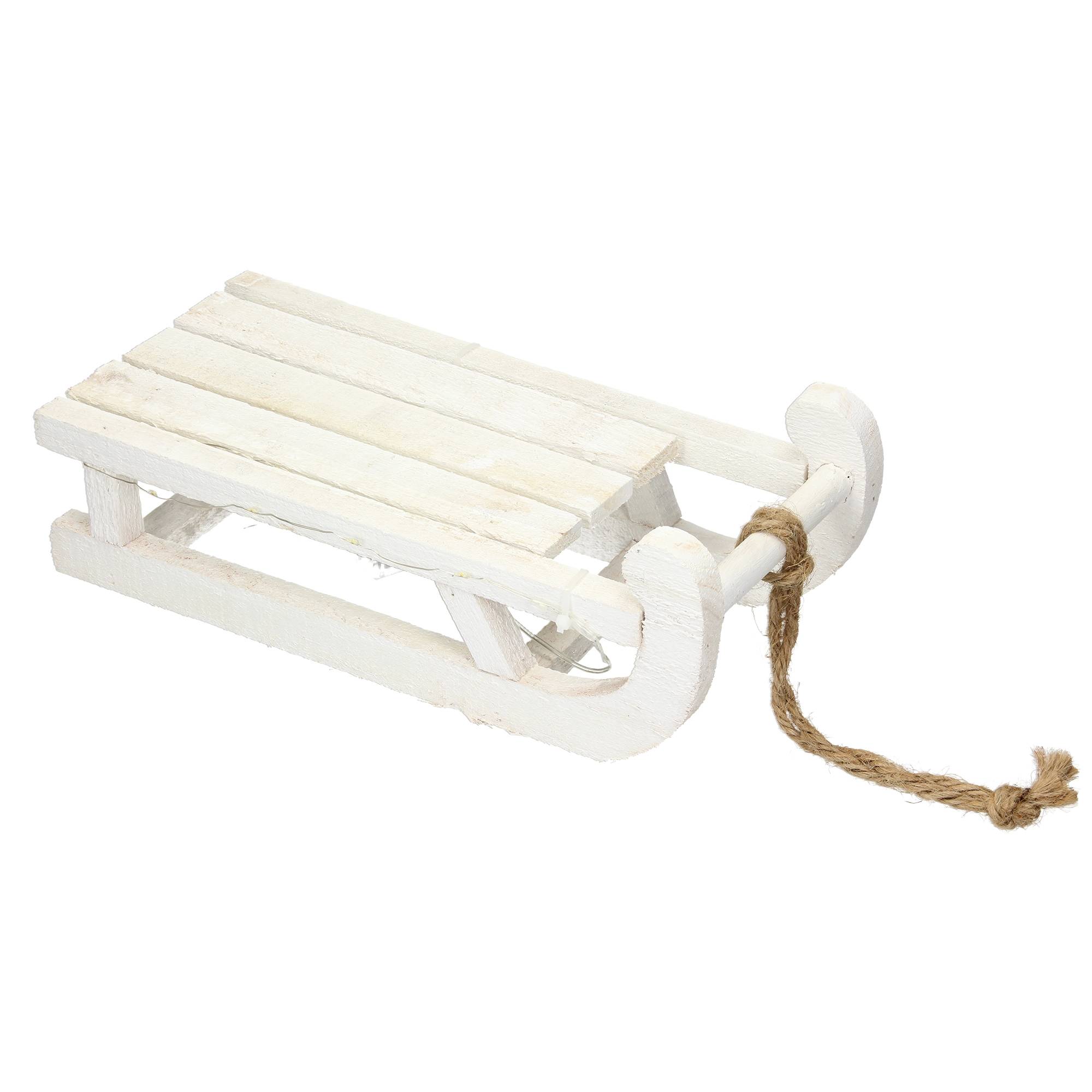 Ecd-Germany - Traîneau décoratif avec guirlande 25 LED décoration de Noël bois blanc 31,5 cm - Imagen 1
