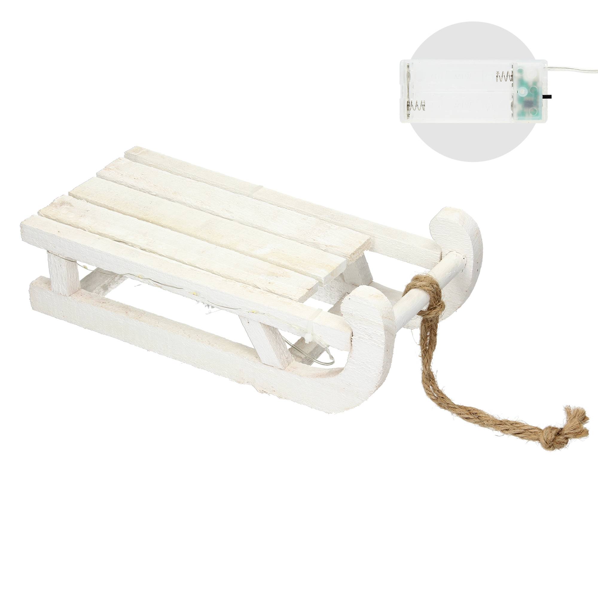 Ecd-Germany - Traîneau décoratif avec guirlande 25 LED décoration de Noël bois blanc 31,5 cm - Imagen 4