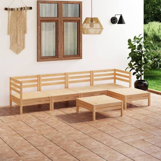 Salon de Jardin Bas 6 Pièces Bois de Pin Massif Canapés et Repose-Pieds Modulables Ambiance Cosy Brun – ComfortXL Outdoor Living - Image 1
