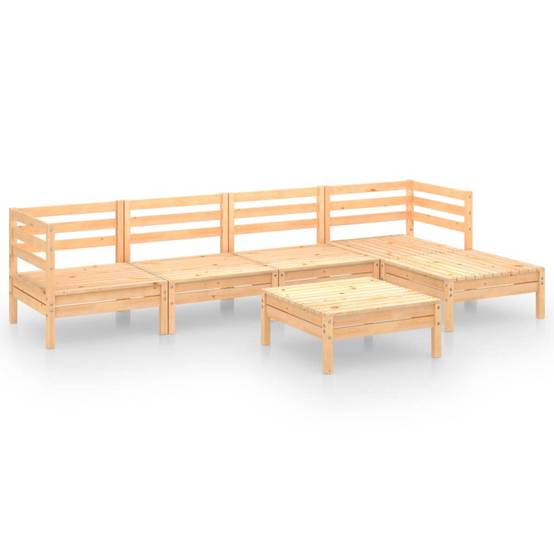 Salon de Jardin Bas 6 Pièces Bois de Pin Massif Canapés et Repose-Pieds Modulables Ambiance Cosy Brun – ComfortXL Outdoor Living - Image 2