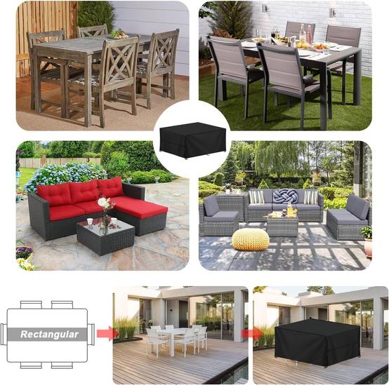 IntiMeg - Housse de protection pour mobilier de jardin 180 x 120 x 74 cm, tissu Oxford 420D imperméable, protection UV, rectangulaire IntiMeg - Image 6