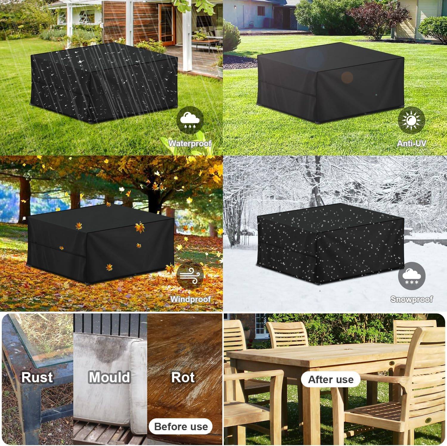 IntiMeg - Housse de protection pour mobilier de jardin 180 x 120 x 74 cm, tissu Oxford 420D imperméable, protection UV, rectangulaire IntiMeg - Image 3