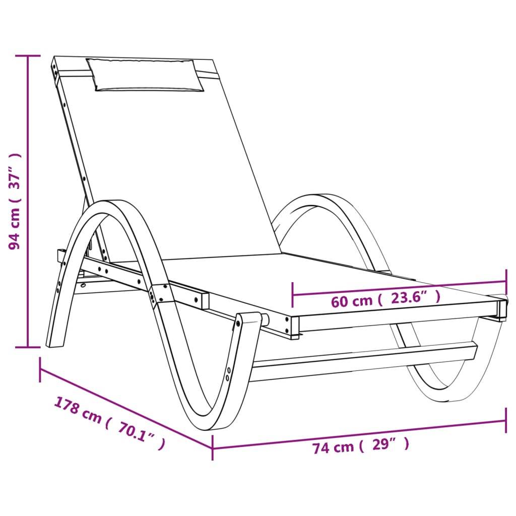 Vidaxl - Chaise longue avec coussin gris textilène/bois massif peuplier vidaXL 363476 - Imagen 3