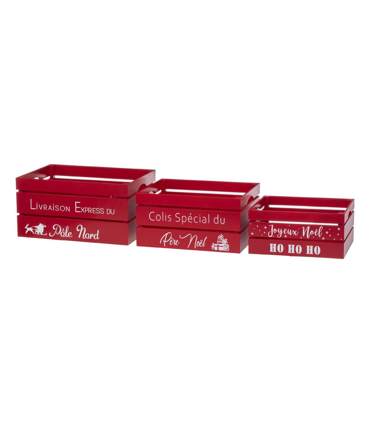 Fééric Lights & Christmas - Déco de Noël Lot de 3 Cagettes rouges en bois imprimé Noël - Imagen 1