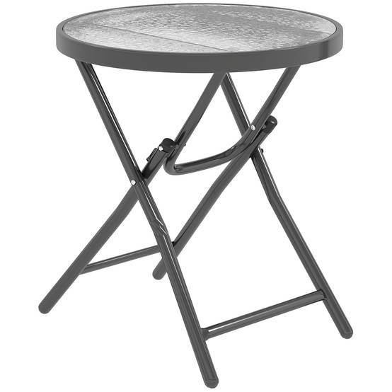 ComfortXL - Table basse ronde bistro métal verre pour jardin balcon pliable compacte Ø60cm noir - ComfortXL Outdoor Living - Image 1