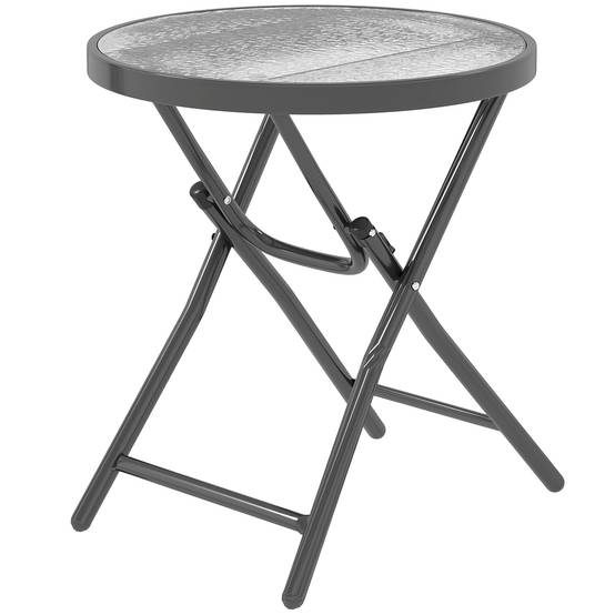 ComfortXL - Table basse ronde bistro métal verre pour jardin balcon pliable compacte Ø60cm noir - ComfortXL Outdoor Living - Image 2