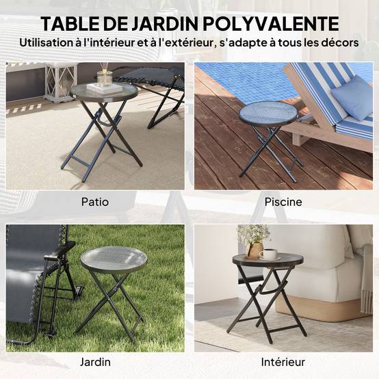 ComfortXL - Table basse ronde bistro métal verre pour jardin balcon pliable compacte Ø60cm noir - ComfortXL Outdoor Living - Image 7
