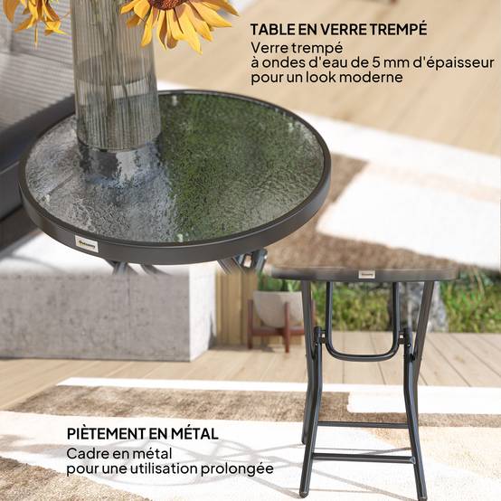 ComfortXL - Table basse ronde bistro métal verre pour jardin balcon pliable compacte Ø60cm noir - ComfortXL Outdoor Living - Image 10