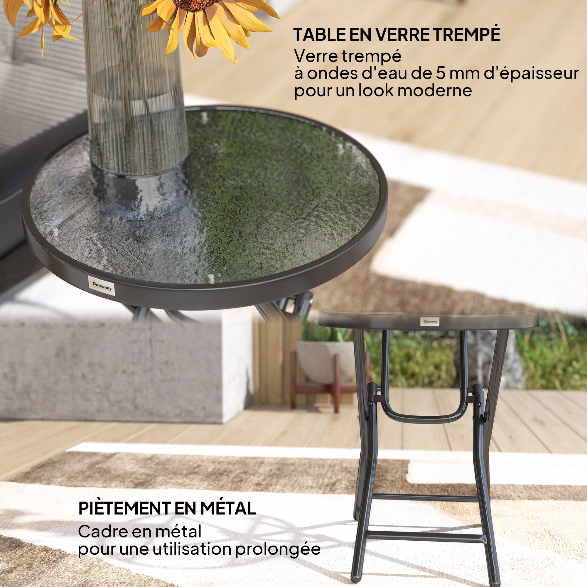 ComfortXL - Table basse ronde bistro métal verre pour jardin balcon pliable compacte Ø60cm noir - ComfortXL Outdoor Living - Image 10