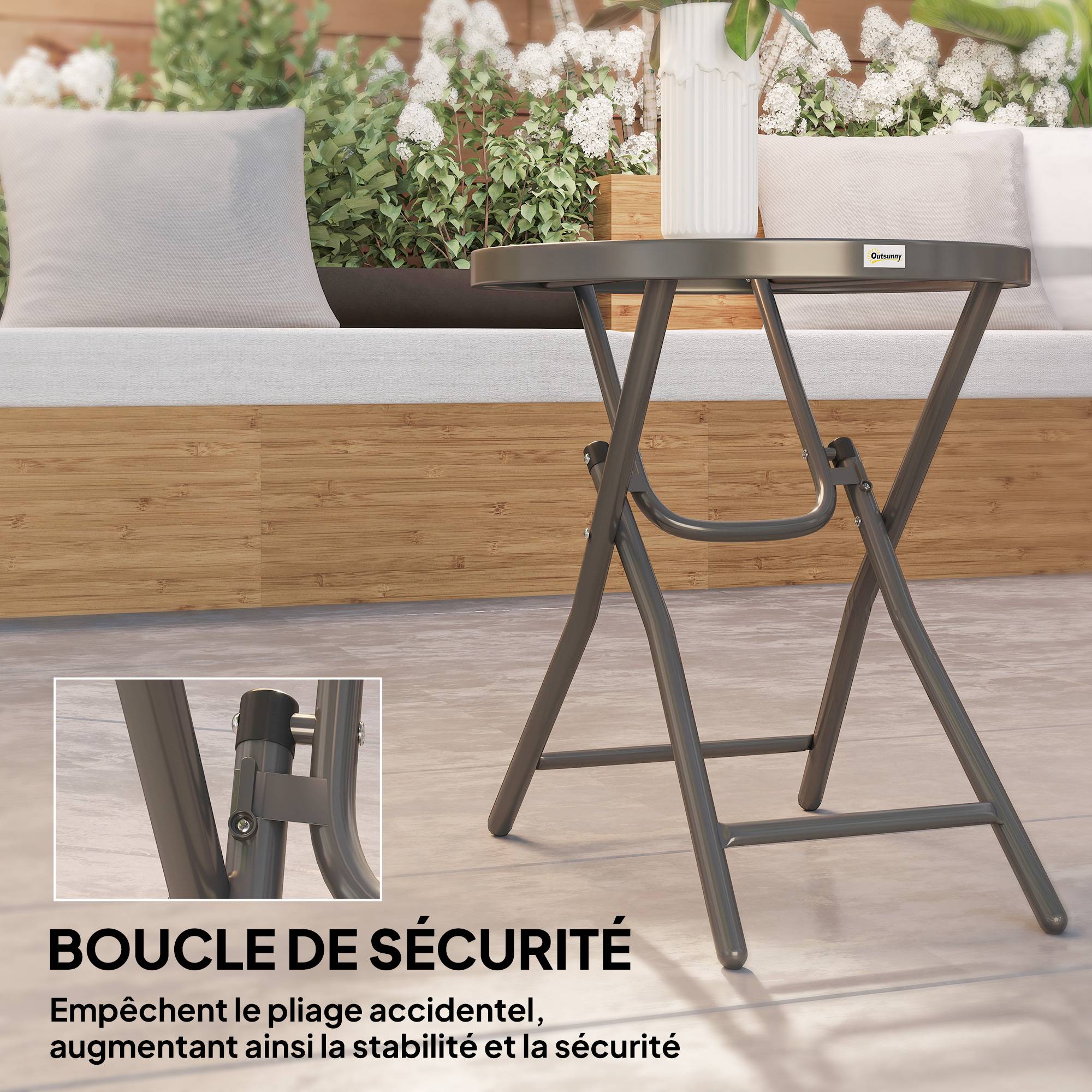 ComfortXL - Table basse ronde bistro métal verre pour jardin balcon pliable compacte Ø60cm noir - ComfortXL Outdoor Living - Image 8