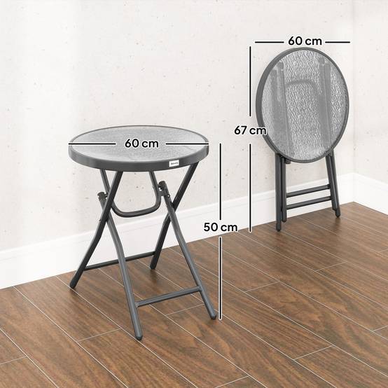 ComfortXL - Table basse ronde bistro métal verre pour jardin balcon pliable compacte Ø60cm noir - ComfortXL Outdoor Living - Image 5