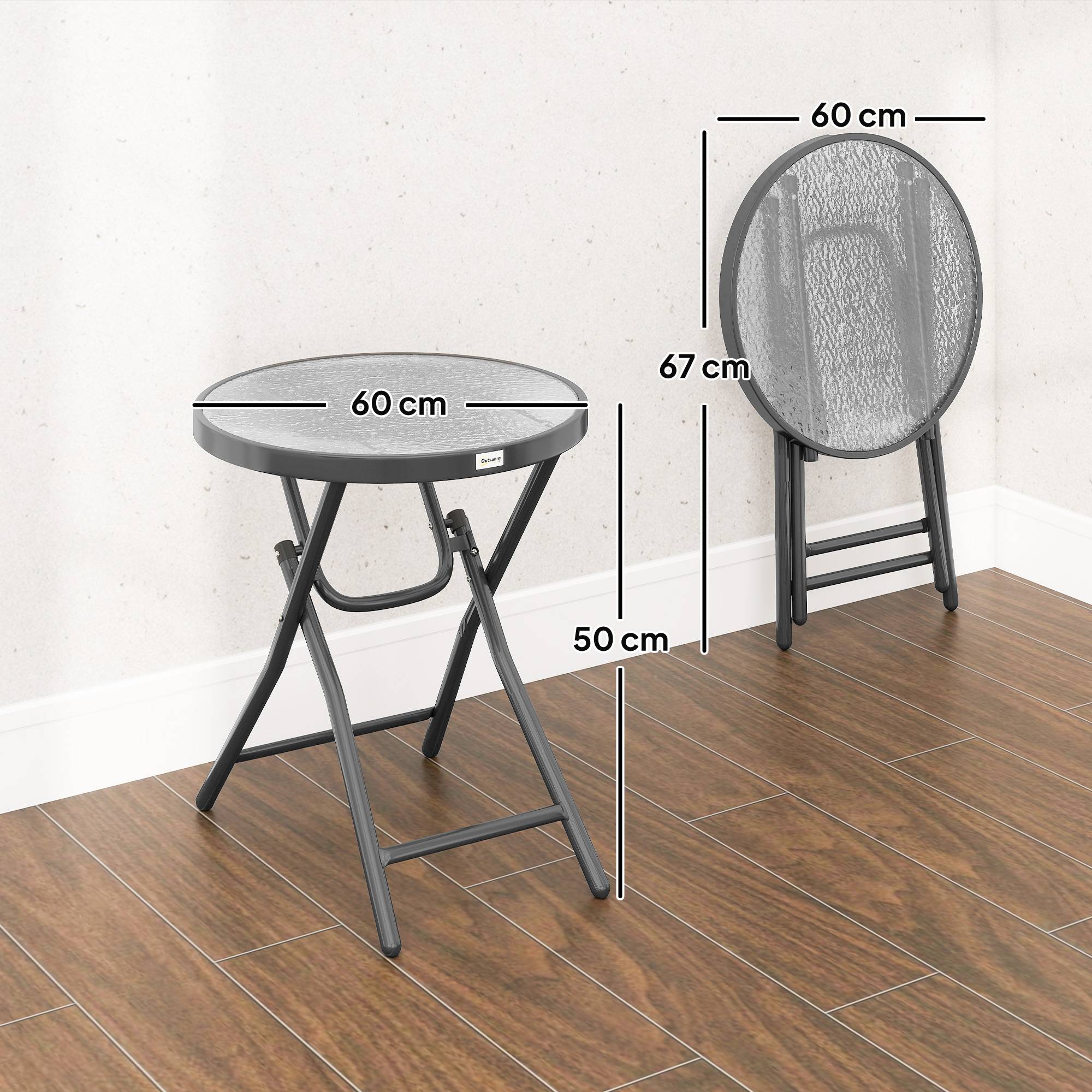 ComfortXL - Table basse ronde bistro métal verre pour jardin balcon pliable compacte Ø60cm noir - ComfortXL Outdoor Living - Image 5