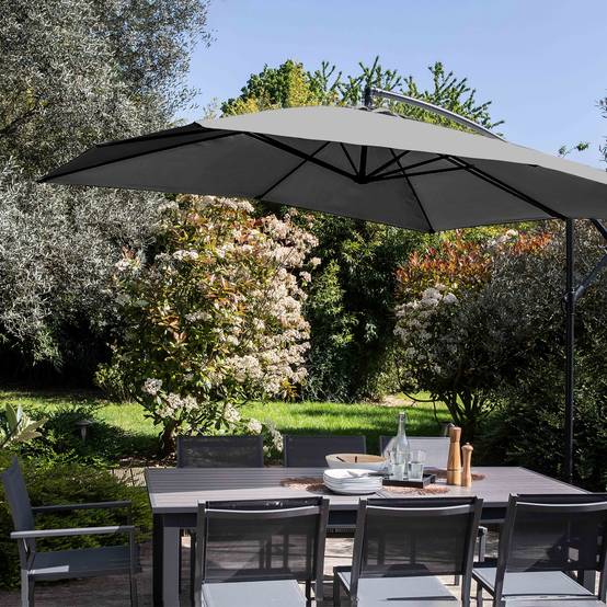 Oviala - Parasol déporté 3x3m et 4 dalles à remplir acier gris Genova - Oviala - Image 2