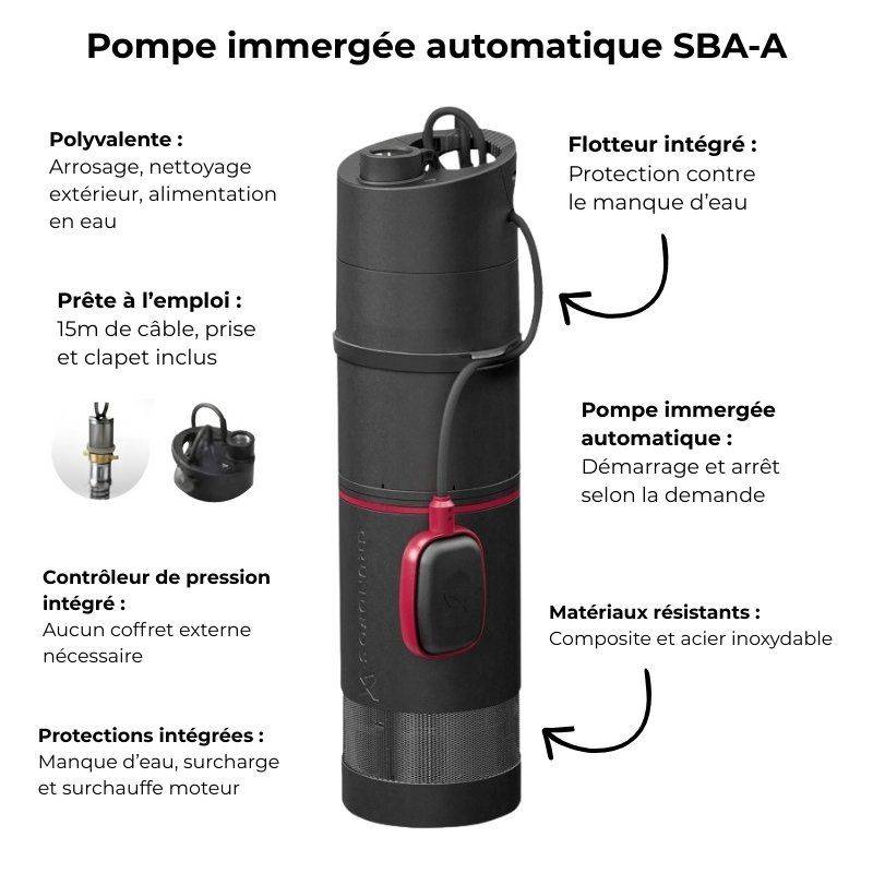 Pompe immergée 6" domestique automatique  Grundfos SBA345A 0,95 KW avec flotteur - Monophasé 220V - Jusqu'à 3 M3/H - Adduction d'eau - Arrosage - Fora - Image 3