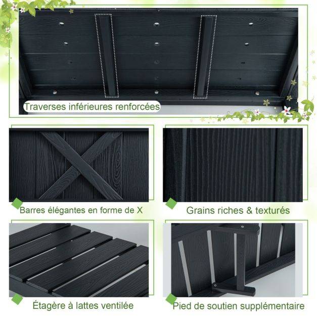 Helloshop26 - Jardinière surélevé en hips trous de drainage étagère de rangement inférieure barres transversales renforcées noir - Imagen 3