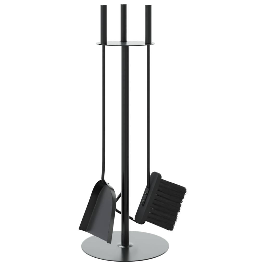 Set Serviteur de Cheminée Rond Acier 4 Pièces Nettoyage Foyer 59 cm Noir - ComfortXL Outdoor Living - Image 2