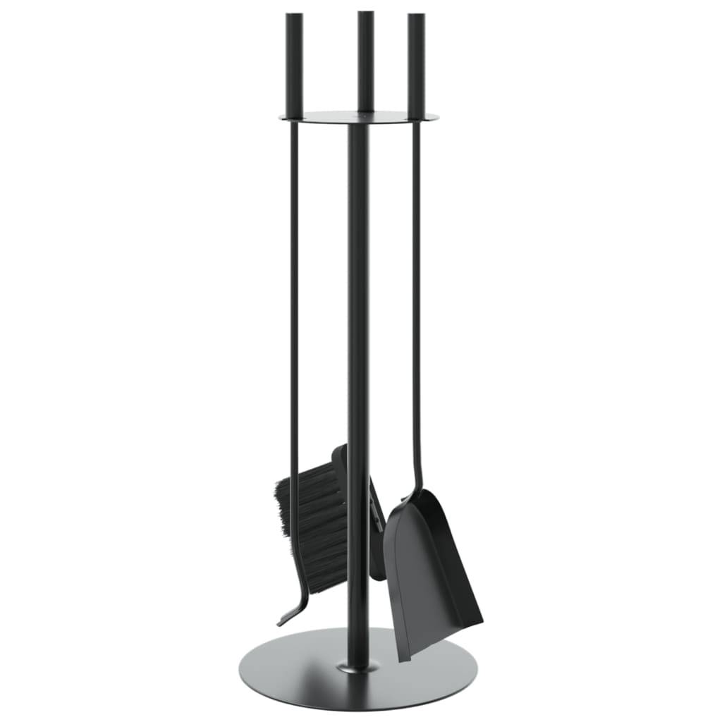 Set Serviteur de Cheminée Rond Acier 4 Pièces Nettoyage Foyer 59 cm Noir - ComfortXL Outdoor Living - Image 5