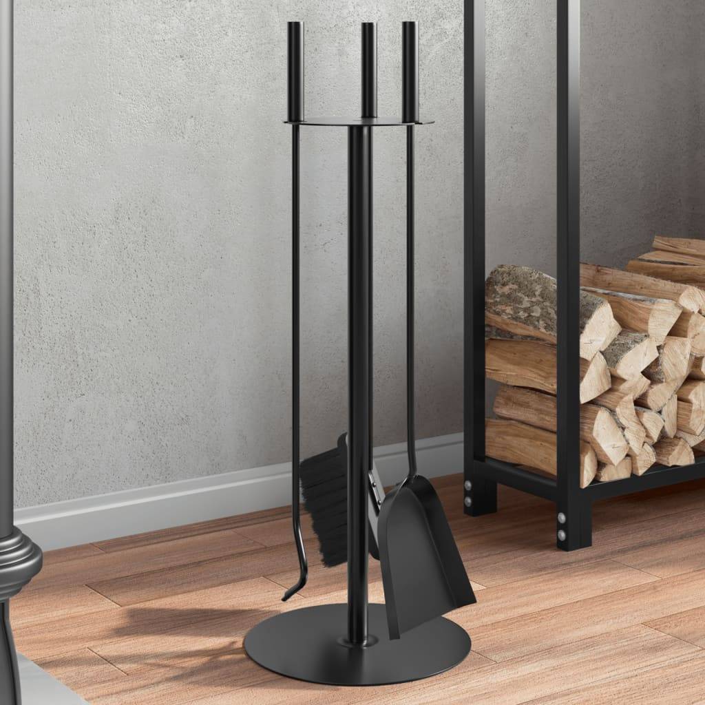 Set Serviteur de Cheminée Rond Acier 4 Pièces Nettoyage Foyer 59 cm Noir - ComfortXL Outdoor Living