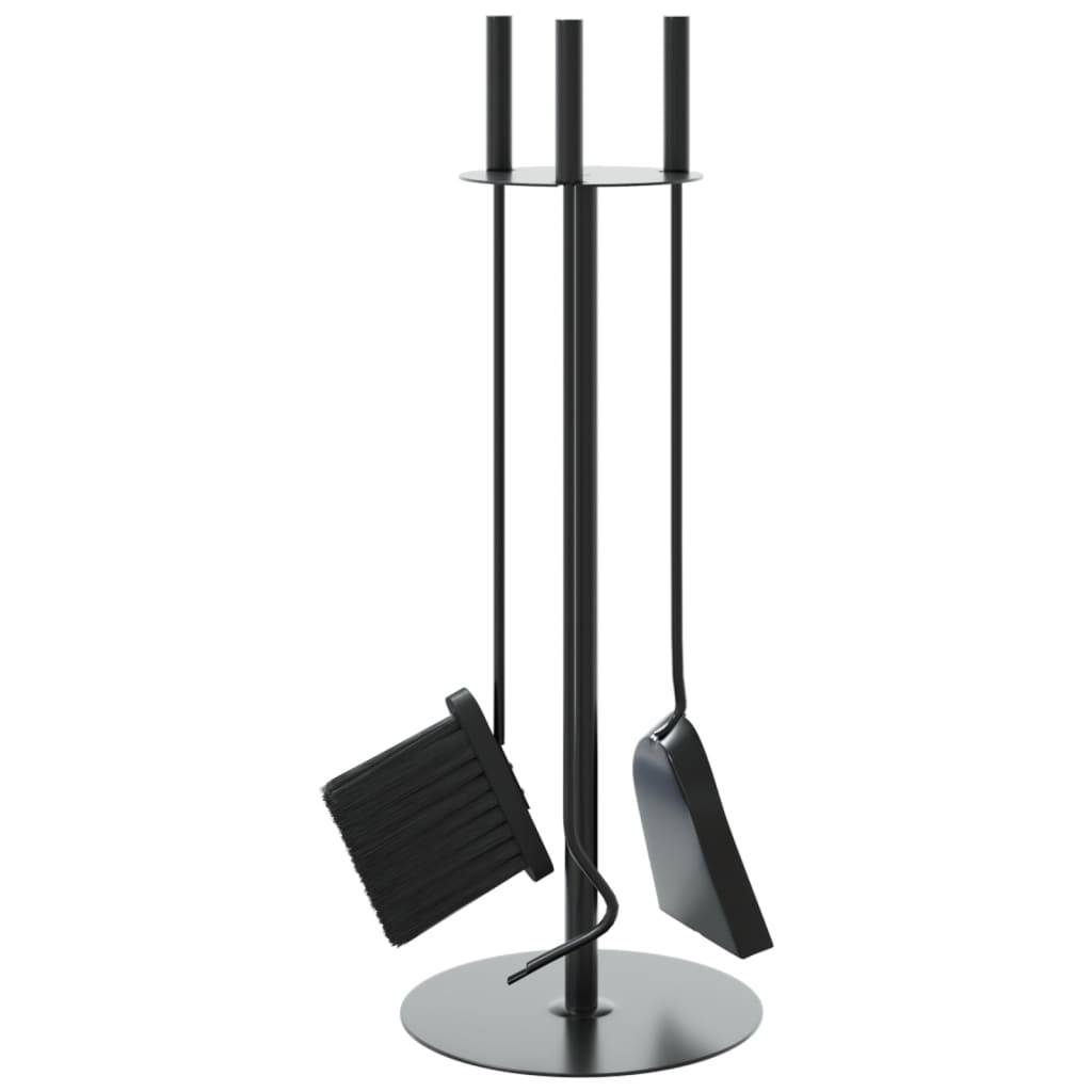 Set Serviteur de Cheminée Rond Acier 4 Pièces Nettoyage Foyer 59 cm Noir - ComfortXL Outdoor Living - Image 6