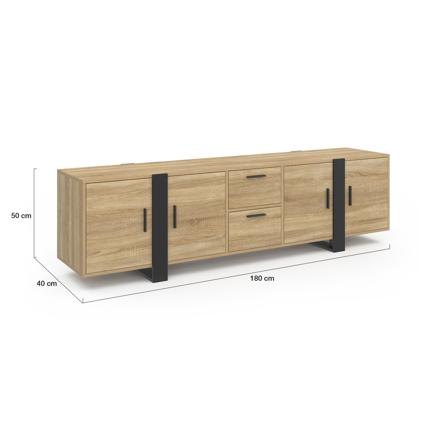 Meuble TV 180 cm PHOENIX avec rangements bois et noir - Image 5