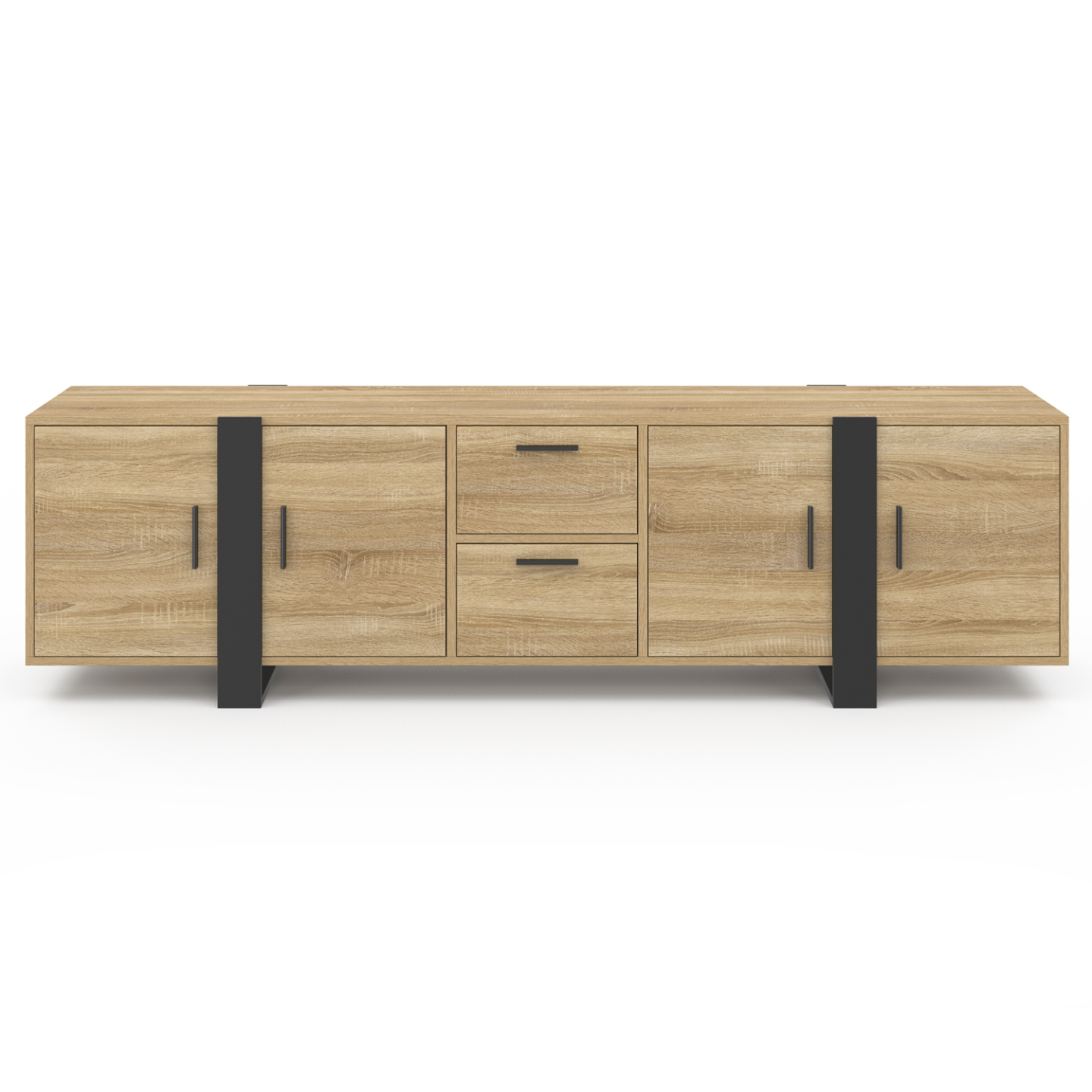 Meuble TV 180 cm PHOENIX avec rangements bois et noir - Image 3