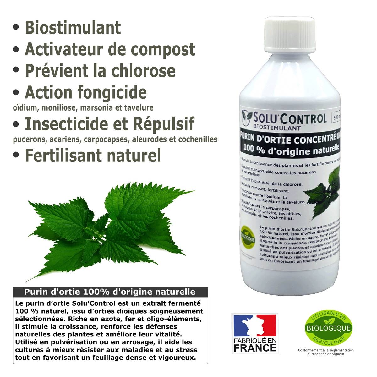 SOLU'CONTROL - Purin d’Ortie Naturel – 500 ml – Produit Végétal – Stimule la Croissance et Renforce les Plantes - Image 2