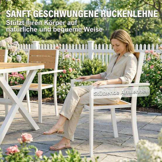 Ensemble salon de jardin 7 pièces avec table et 6 chaises empilables, aspect bois, cadre aluminium, finition naturelle - Image 8