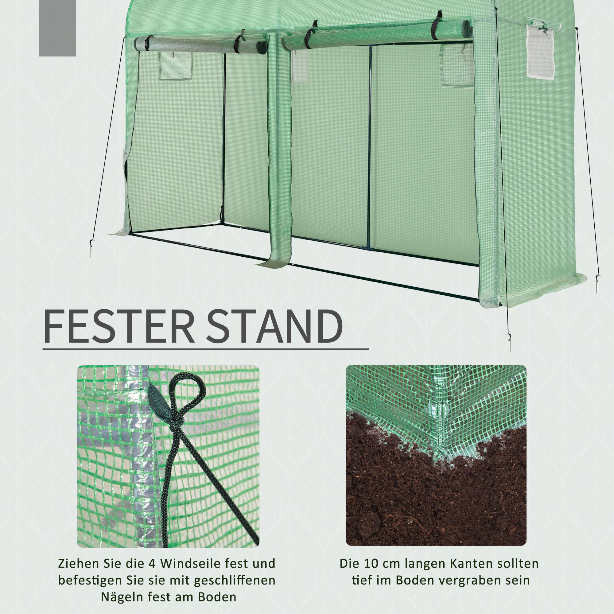 Sans Marque - Serre avec fenêtre, porte, film PE, acier, balcon, jardin, 300x100x200cm, légumes, vert - Image 7