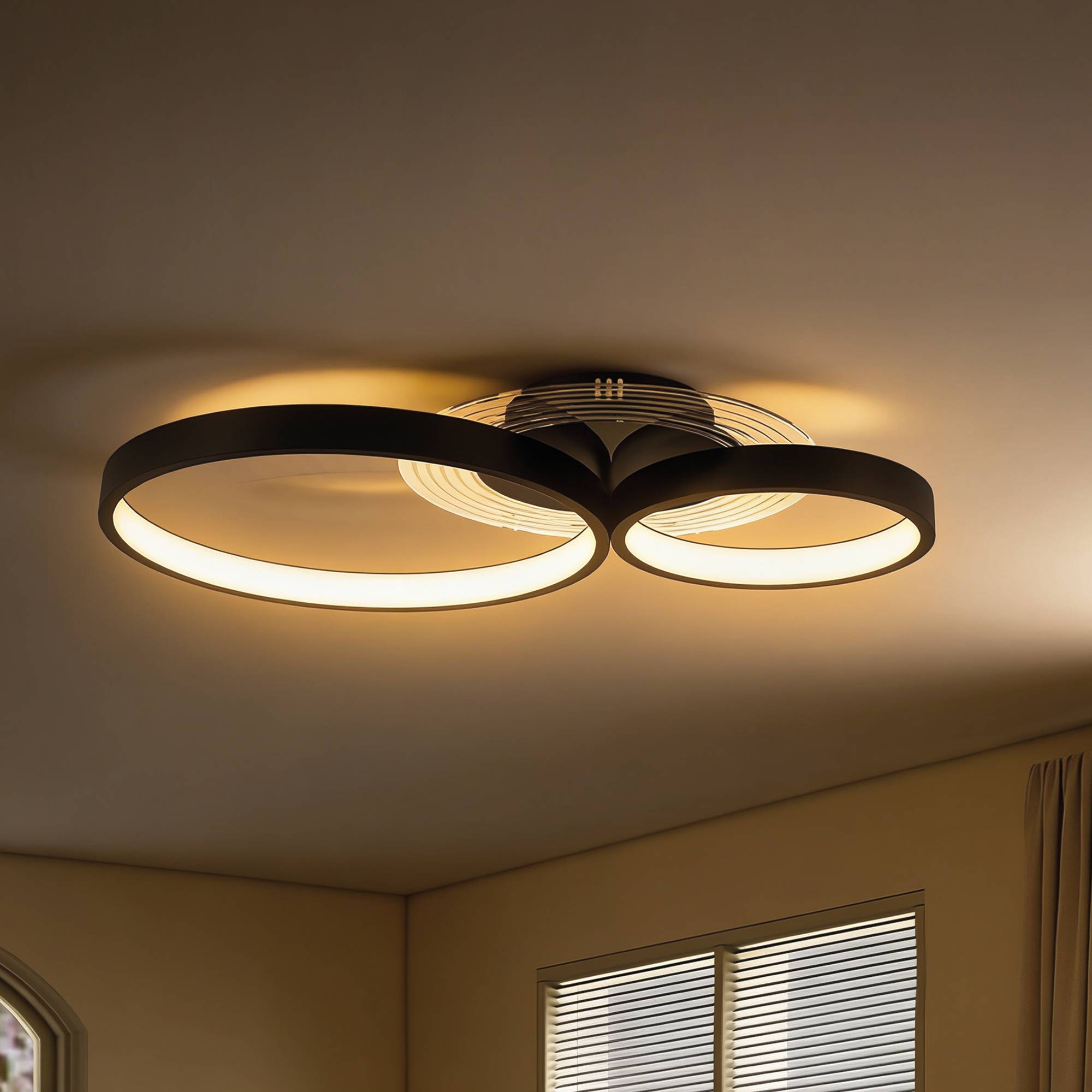 Sans Marque - Plafonnier LED moderne 3 anneaux température couleur réglable puissance 40 W noir - Image 1