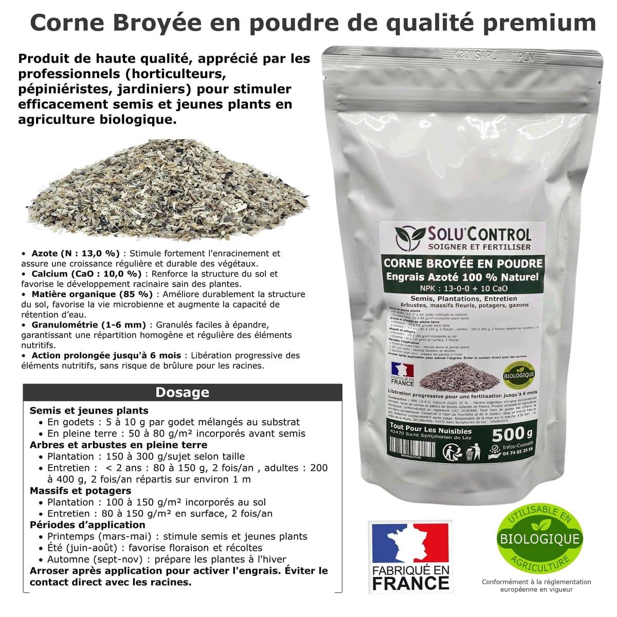SOLU’CONTROL - 500 g de Corne Broyée en Poudre - Engrais Azoté 100% Naturel-UAB - Image 2