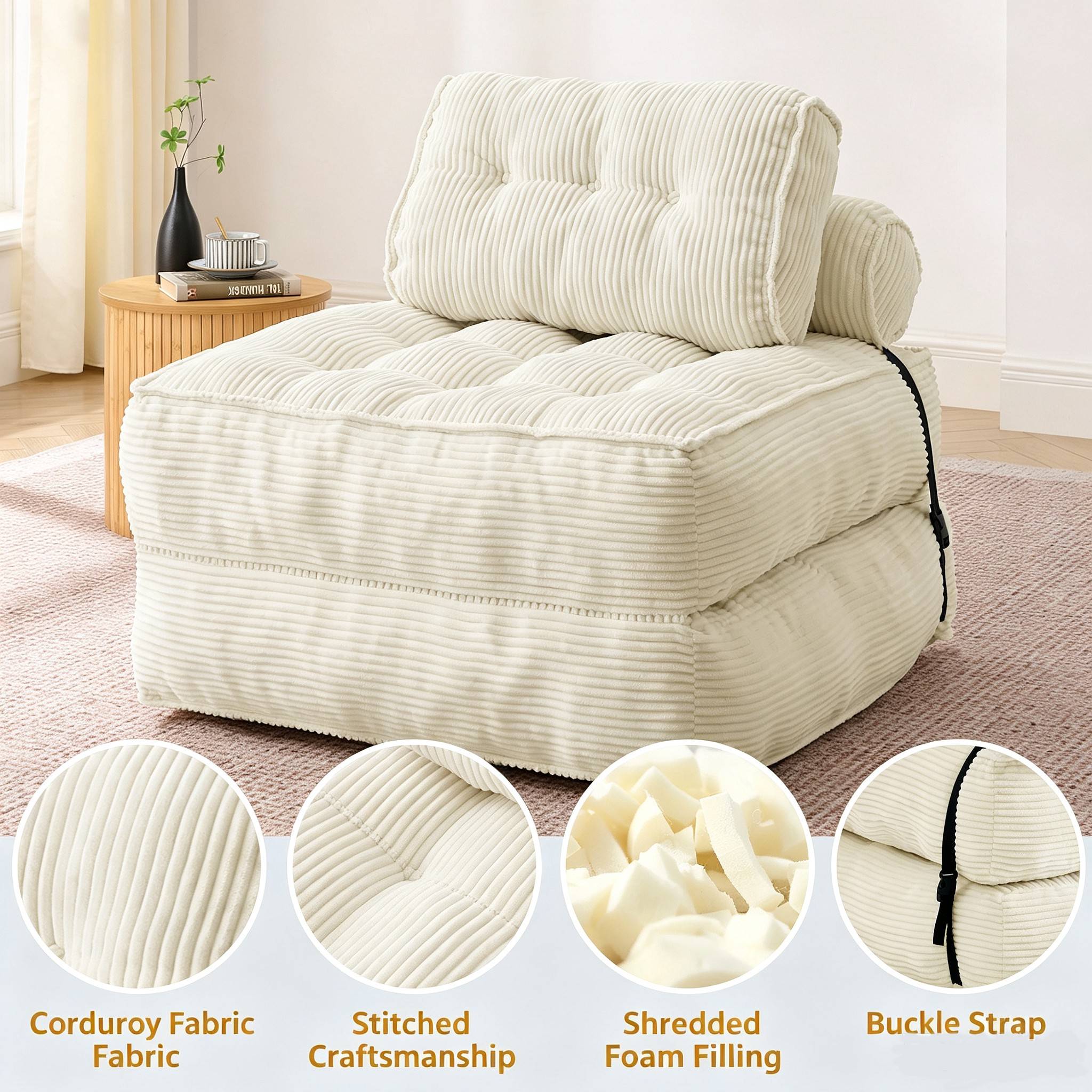 Sans Marque - Canapé‑Lit Pliant 3‑en‑1 Velours Côtelé, Fauteuil Gain de Place Sans Montage, Lit d’appoint Invité pour Petit Appartement Salon Chambre - Image 4