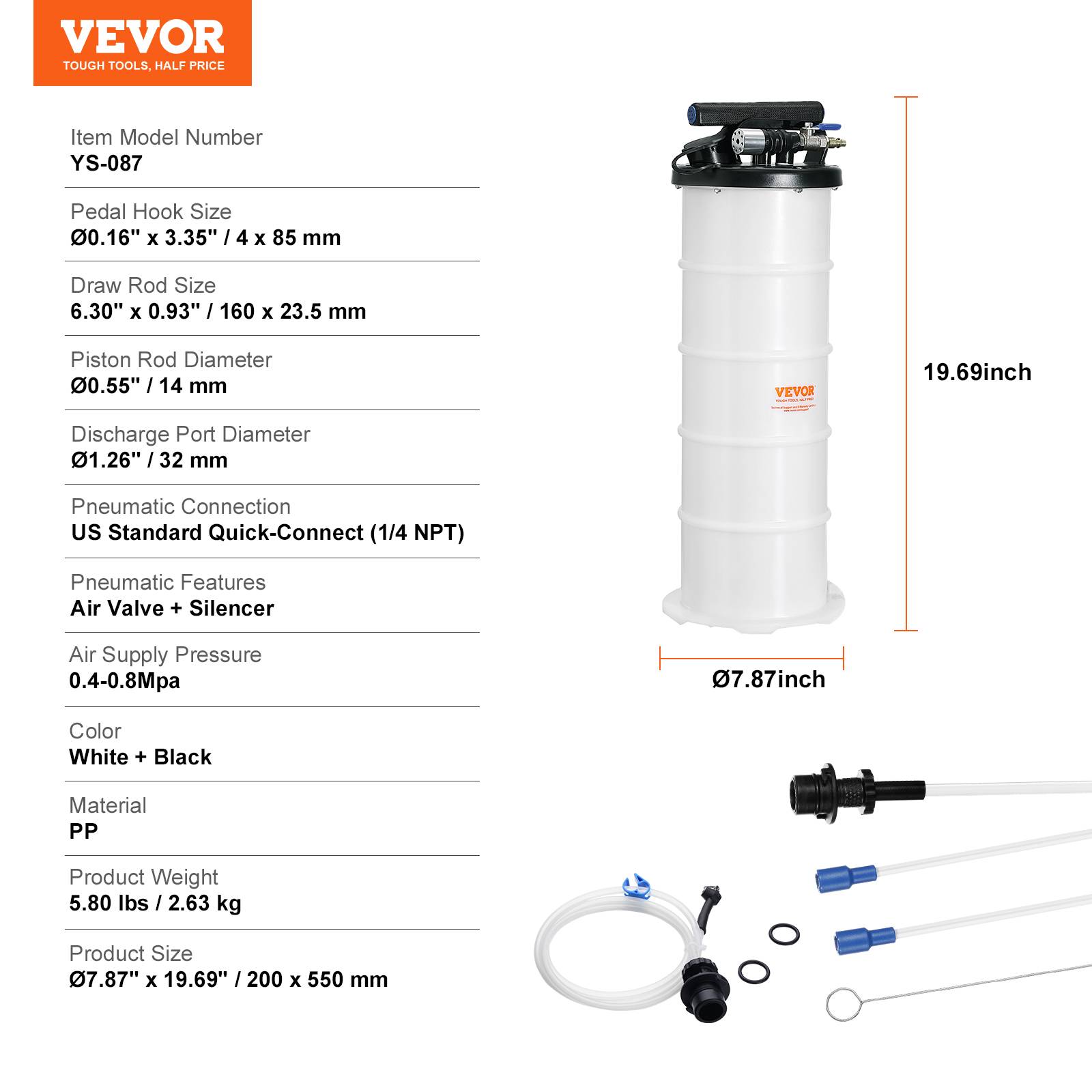 VEVOR Extracteur fluide 6,5L pompe aspiration vidange huile moteur pneumatique/manuel, jauge. - Image 7