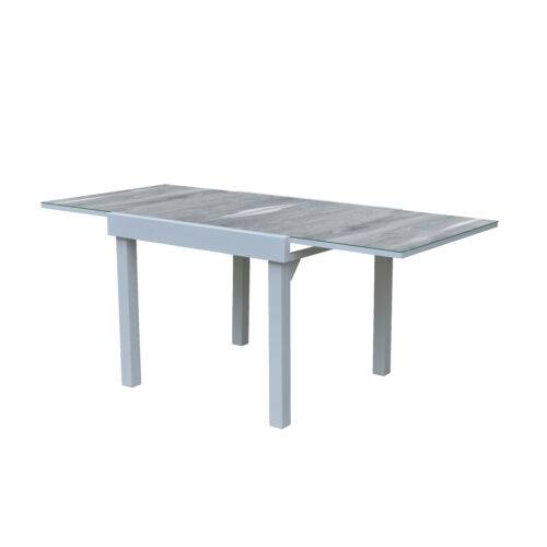 Wilsa Garden - Table Modulo 4/8 personnes structure aluminium blanche, plateau en verre décors bois - Imagen 3