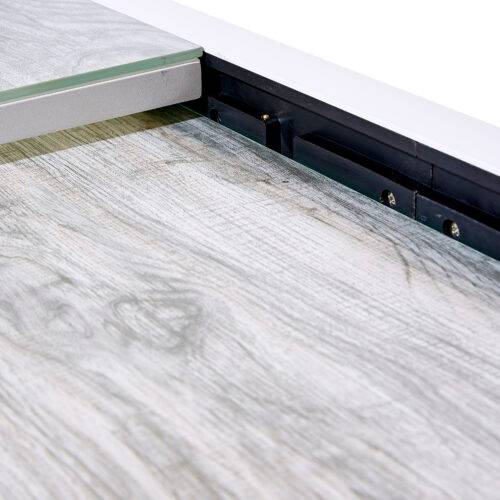 Wilsa Garden - Table Modulo 4/8 personnes structure aluminium blanche, plateau en verre décors bois - Imagen 4