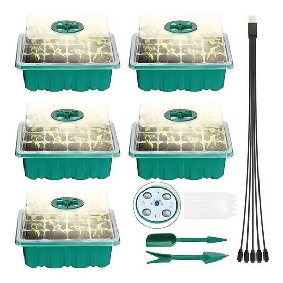 Kit de germination - Set de 5 Plateaux pour semis avec lumière LED de croissance - Image 1