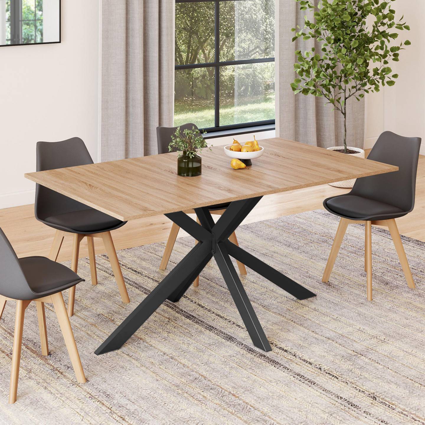 Table à manger rectangle ALIX 8 personnes pied araignée bois et noir 160 cm - Image 1