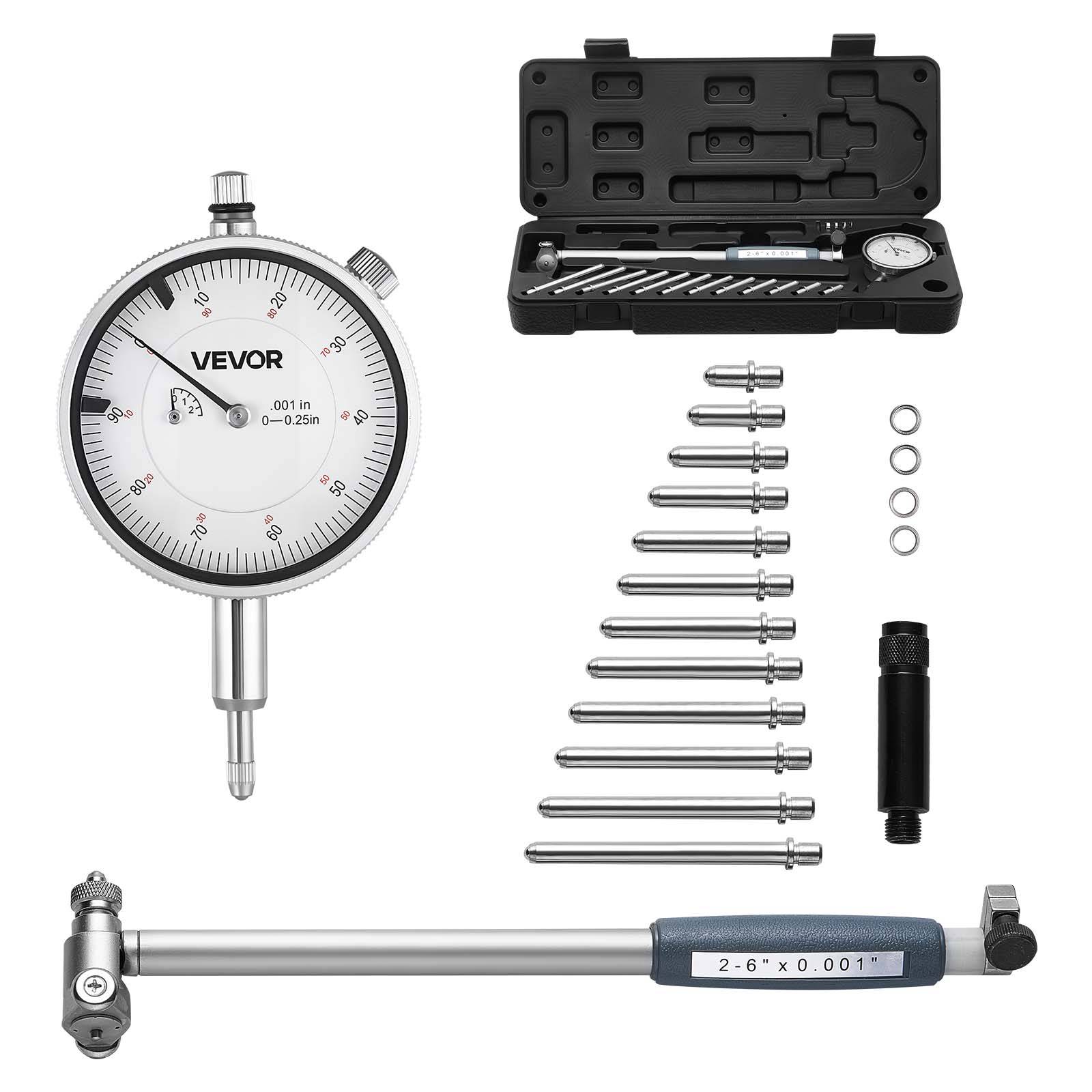 Vevor - VEVOR comparateur à cadran pour alésage, précision 0,03 mm, plage 0–6,35 mm, cadran 60 mm, kit avec tige, enclumes et boîte de rangement. - Image 1