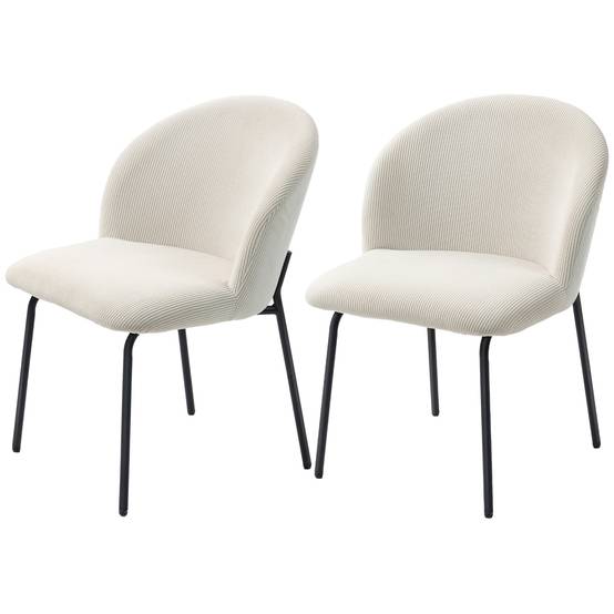 Lot de 2 chaises de salle à manger en velours côtelé, chaises de cuisine avec pieds en acier, 56x58x78cm, crème - Image 2