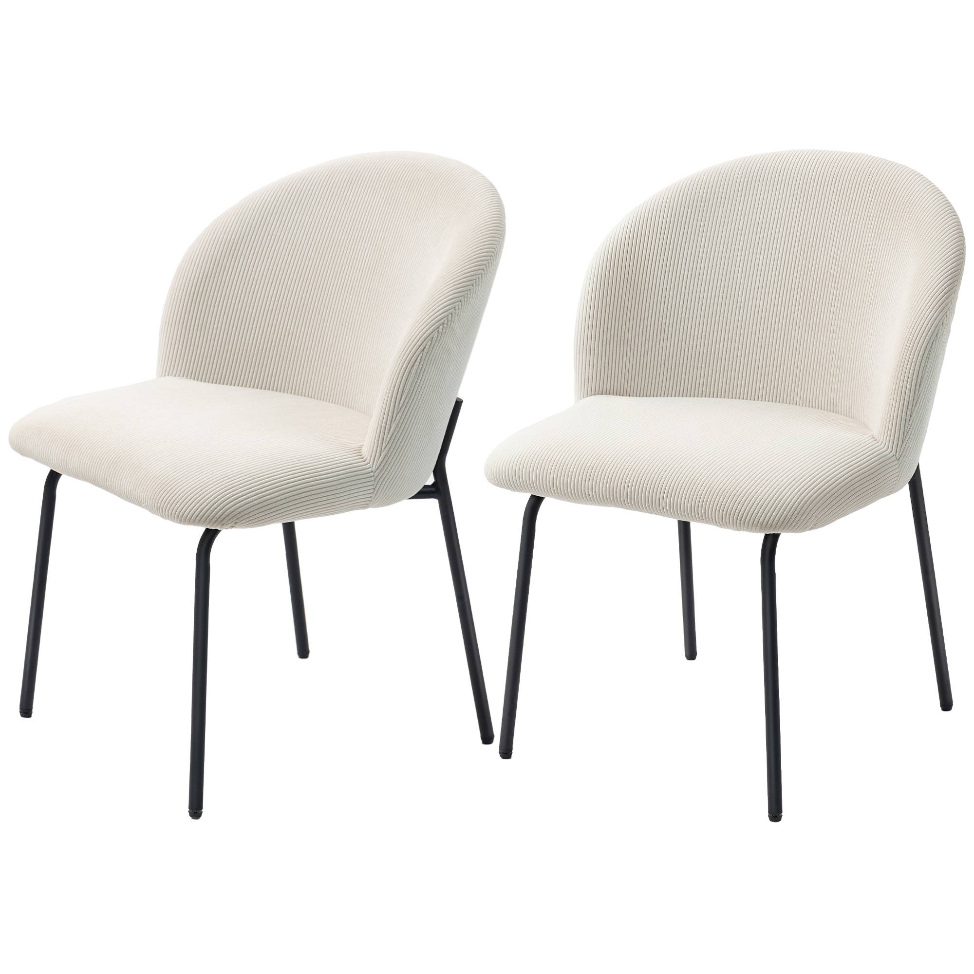 Lot de 2 chaises de salle à manger en velours côtelé, chaises de cuisine avec pieds en acier, 56x58x78cm, crème - Image 2