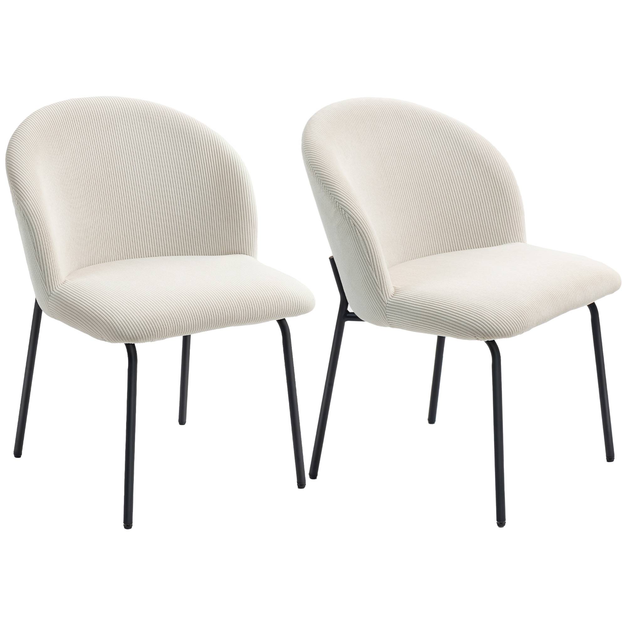 Lot de 2 chaises de salle à manger en velours côtelé, chaises de cuisine avec pieds en acier, 56x58x78cm, crème - Image 1