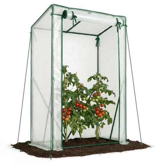 Serre de jardin Serre tomates avec grande porte enroulable bache PE renforcee 135g/m2 100x50x150cm Blanc - Image 1