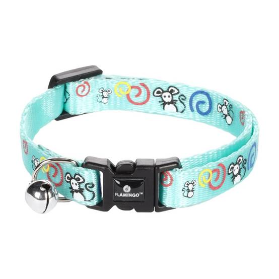 Collier réglable de 20 à 35 cm turquoise avec motif souris pour chat - Image 1