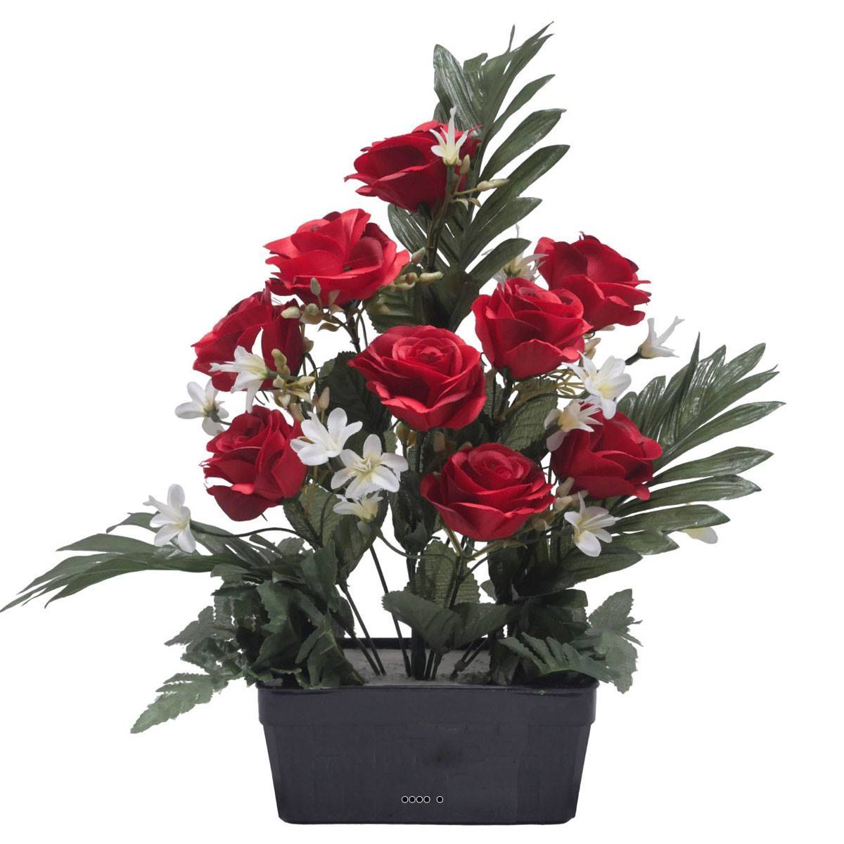 Artificielles - Jardinière fleurs artificielles Rose et Mini fleurs Rouge pour la Toussaint - couleur: Rouge 755 - Imagen 1