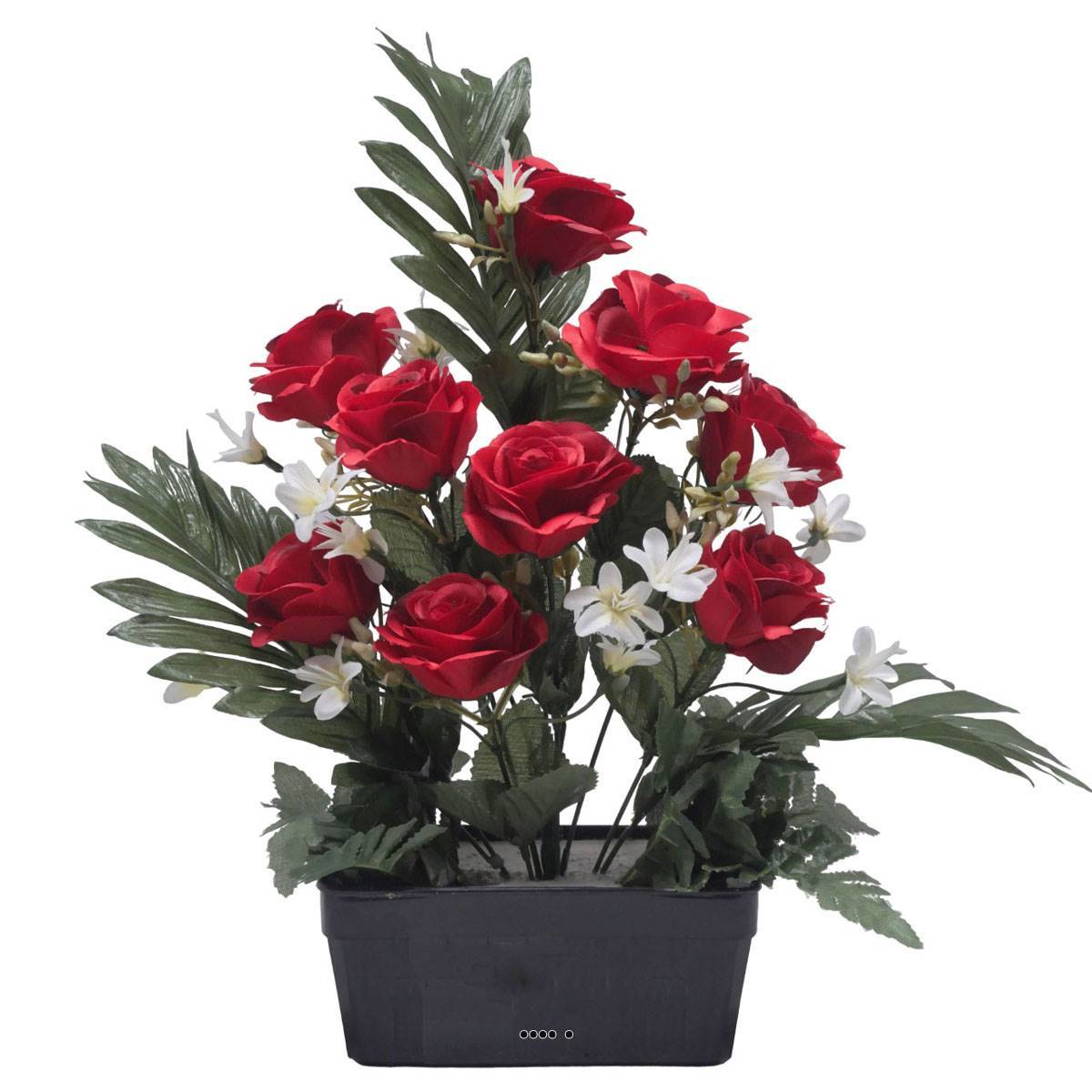 Artificielles - Jardinière fleurs artificielles Rose et Mini fleurs Rouge pour la Toussaint - couleur: Rouge 755 - Imagen 2