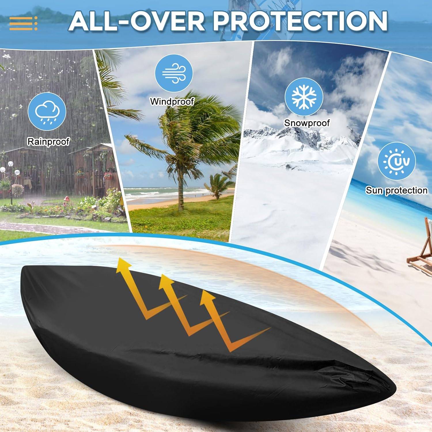IntiMeg - Housse de protection noire pour 3,6-4 m, imperméable 210D, pour canoë, bateau, , , planche, protection solaire IntiMeg - Image 4