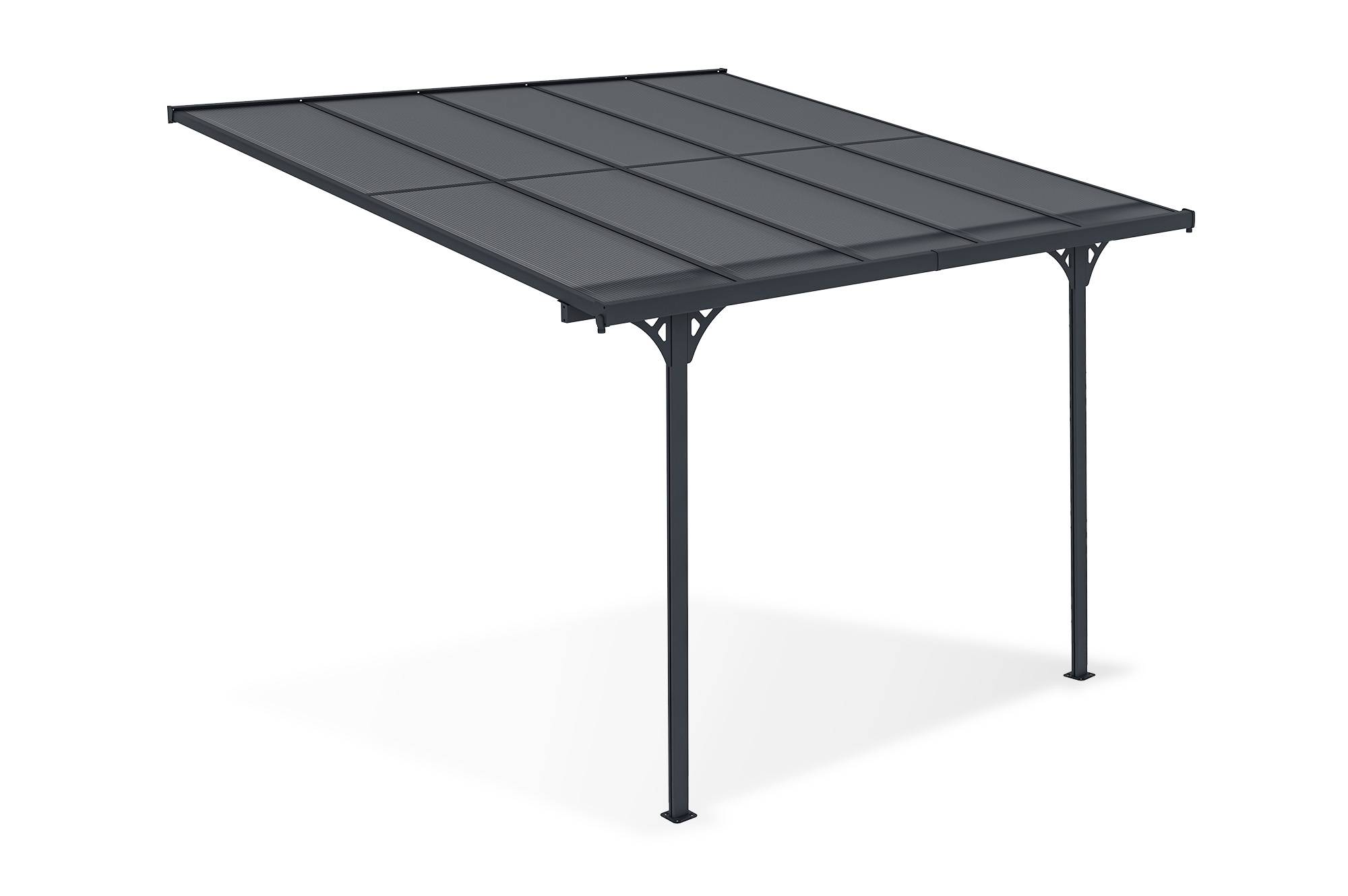 Cazeboo Pergola/Carport adossée 9m² KLEO 3x3 m gris - toit terrasse en aluminium et polycarbonate - Image 3