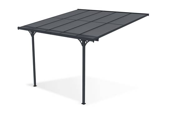 Cazeboo Pergola/Carport adossée 9m² KLEO 3x3 m gris - toit terrasse en aluminium et polycarbonate - Image 5