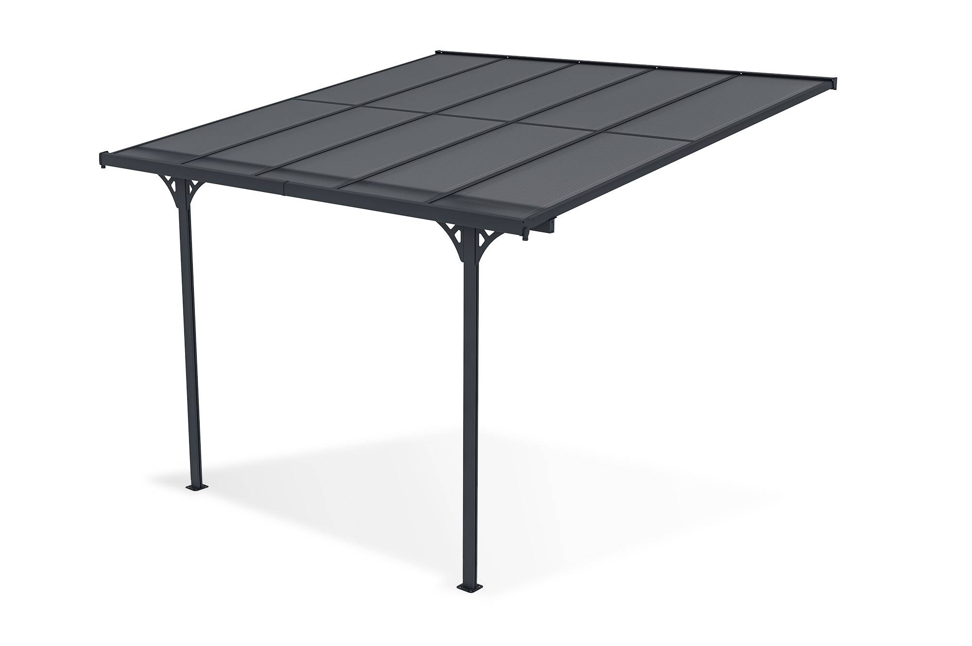 Cazeboo Pergola/Carport adossée 9m² KLEO 3x3 m gris - toit terrasse en aluminium et polycarbonate - Image 5
