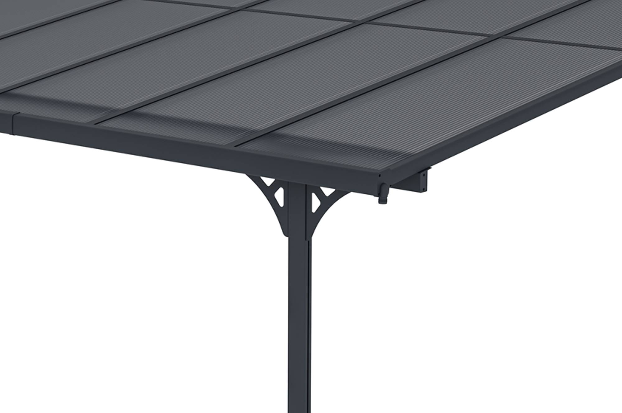 Cazeboo Pergola/Carport adossée 9m² KLEO 3x3 m gris - toit terrasse en aluminium et polycarbonate - Image 7