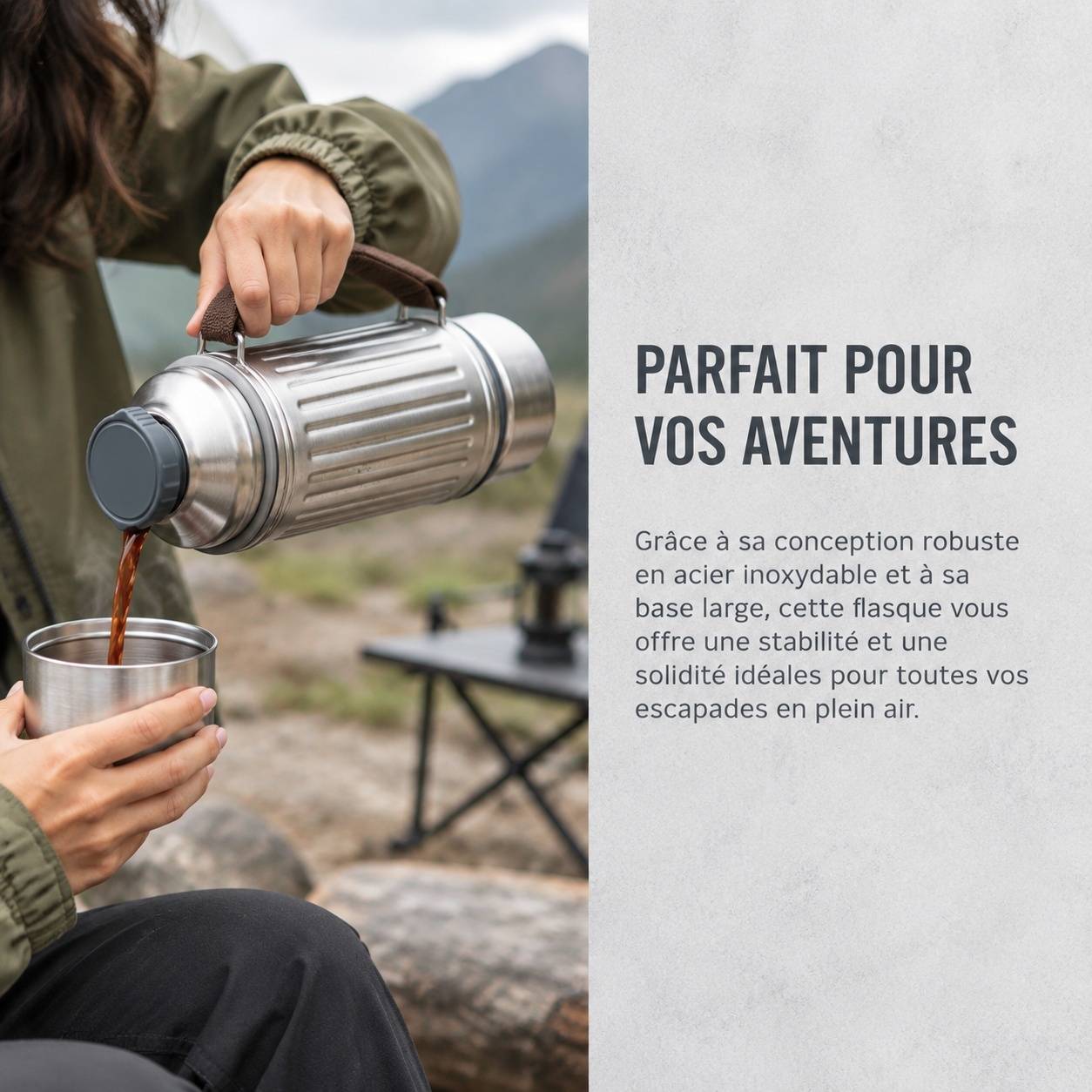 Bouteille Isotherme Acier Inoxydable 1L pour 2 Personnes Avec 2 Gobelets Étanche Isolation 24h - Image 3